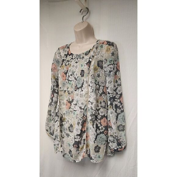 MOTHERHOOD Maternity Round Neck Floral Chiffon Multicolor Gray Blouse Size XS - Picture 3 of 11